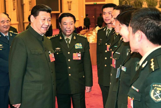 中共中央總書(shū)記、中共中央軍委主席習(xí)近平出席十二屆全國(guó)人大一次會(huì)議解放軍代表團(tuán)全體會(huì)議并發(fā)表重要講話。