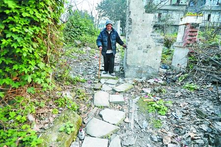 昨日，大渡口區(qū)，徐建高老人走在他鋪成的石子路上。 記者 張路橋 攝