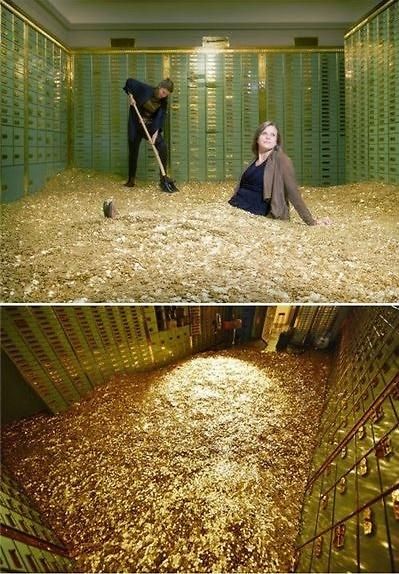 瑞典網(wǎng)店推出“金錢浴”，800萬枚硬幣堆成金“浴池”。