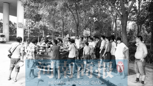 北環(huán)南陽路立交橋下，瓜農小秦被打后，附近瓜農紛紛圍了上來