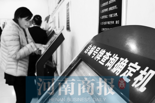 安陽車管所內(nèi)，市民在自助挑選車牌號。 鄧萬里/攝