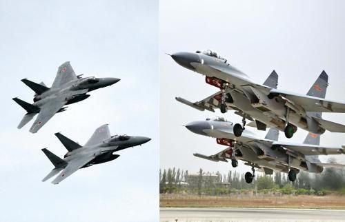 29日，中國空軍查證了進(jìn)入東海防空識別區(qū)的美日軍機，左圖為進(jìn)入防空識別區(qū)的日本F-15戰(zhàn)機(資料圖)，右圖為當(dāng)天起飛的中國殲-11飛機(資料圖)。