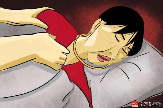 妻子張津華再?zèng)]能醒來，這個(gè)正處盛年、愛美又能干的女人變?yōu)榱酥参锶?，在床上一躺九年，容顏已枯朽。（畫作者：羅逸爵）
