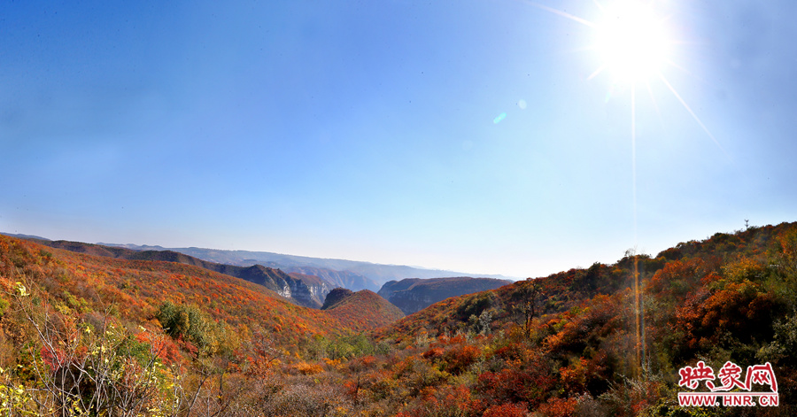 山頂遠眺，紅葉已經綻放出絢麗的色彩